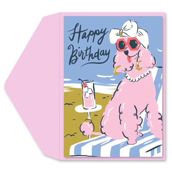 Pink Poodle Birthday Card