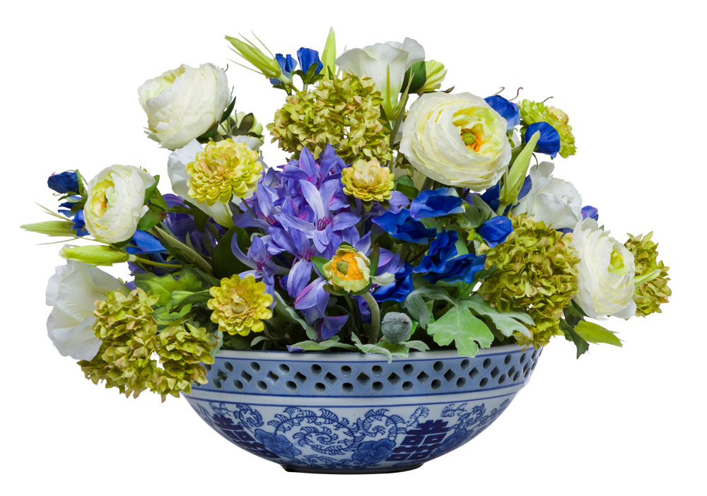 Assorted Flowers, Blue/Wht