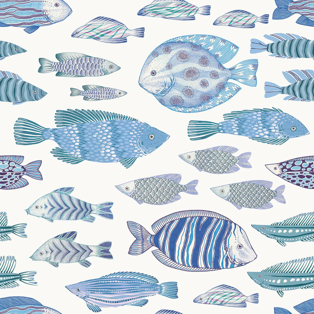 Marine Fish Aq/Wht Wallpaper