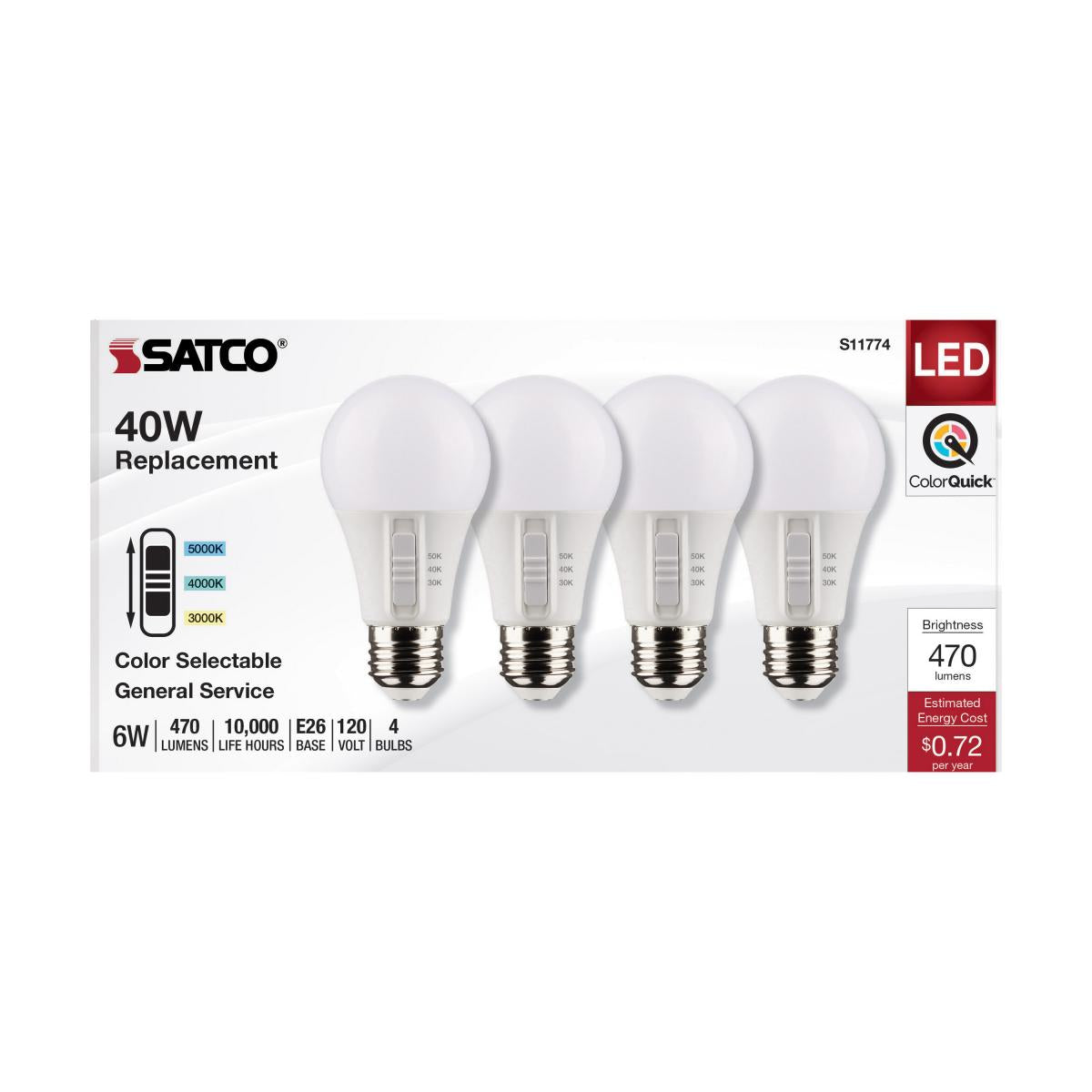 6W LED A19 3CCT Bulbs - 4Pk