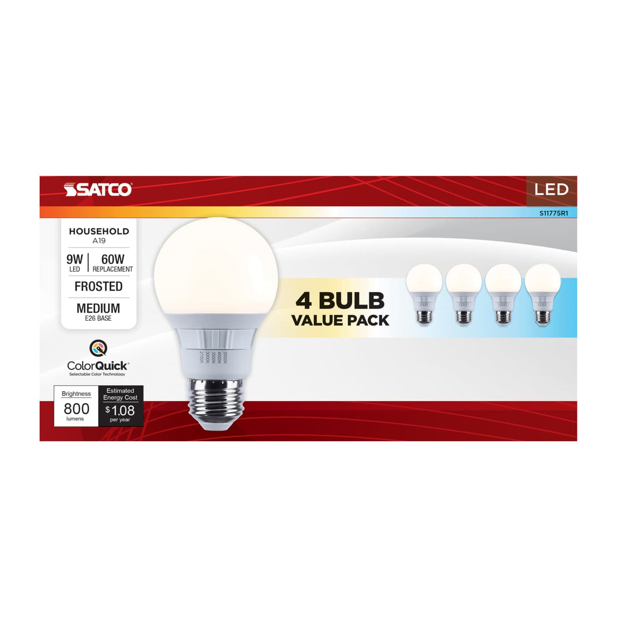 9W LED A19 5CCT Bulbs - 4Pk