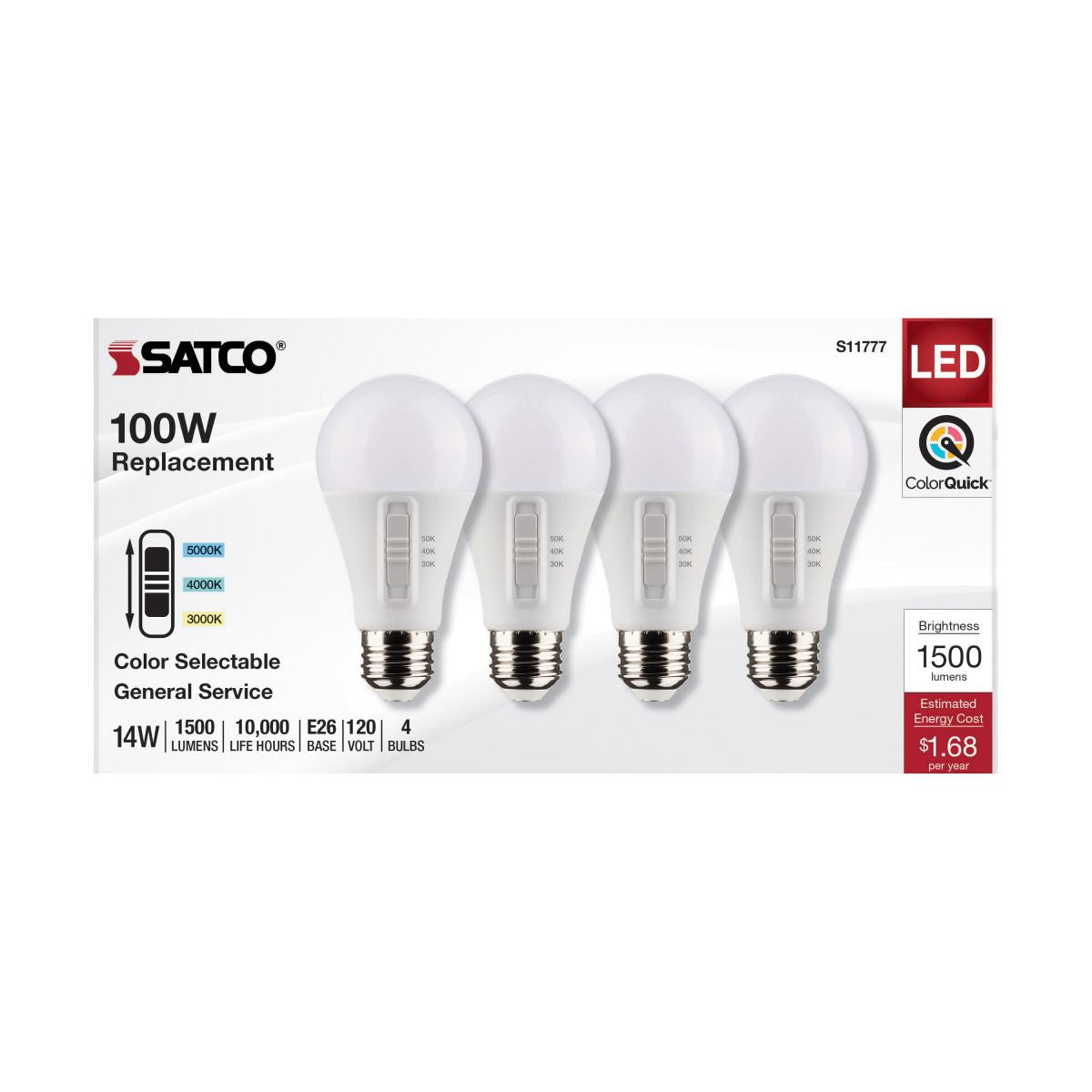 14W LED A19 3CCT Bulbs - 4Pk
