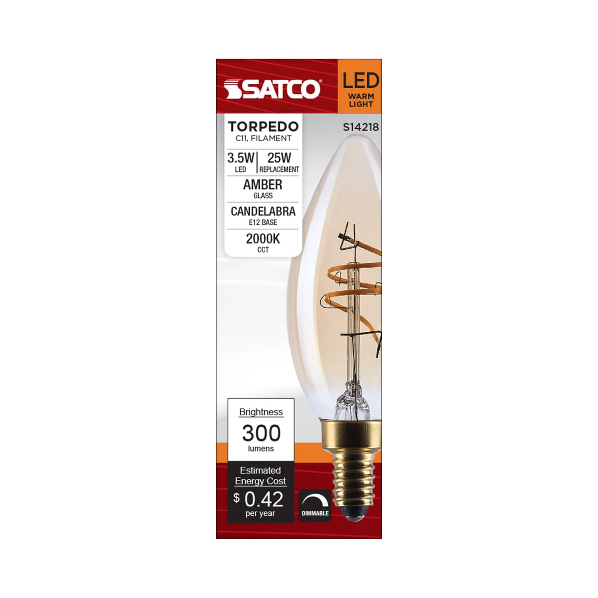 3.5W LED C11 Torpedo - Amber