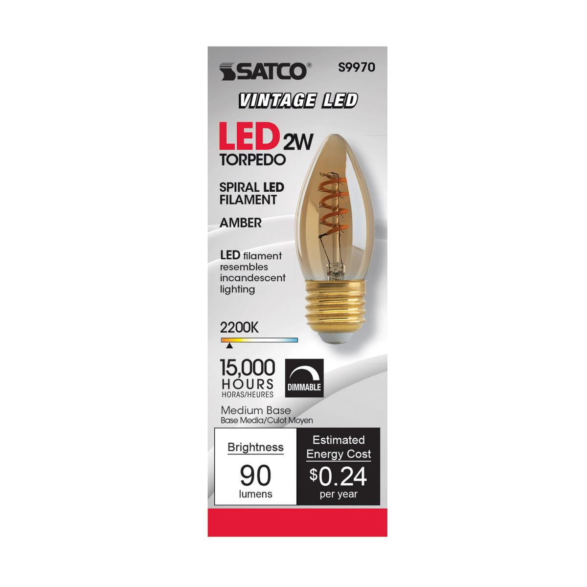 2.3W LED B10 Amber Bulb