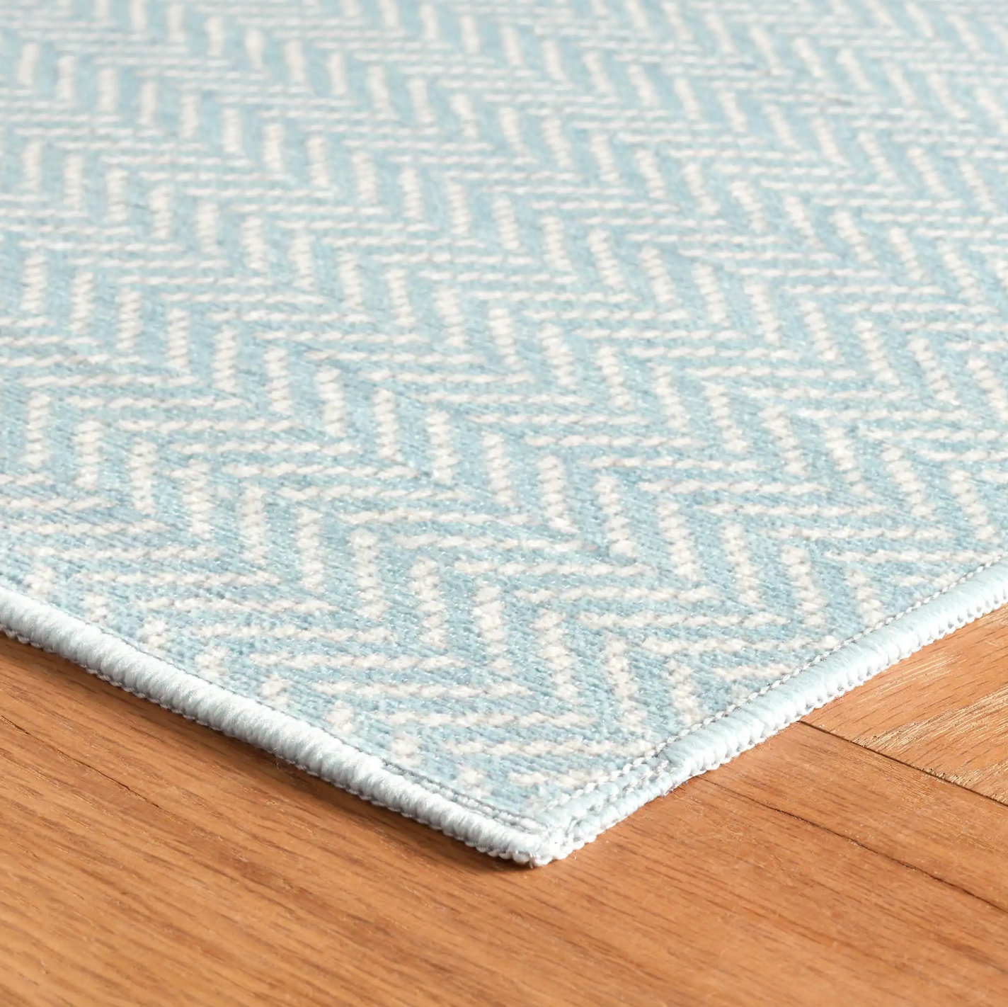 Herringbone Washable Rug, Swedish Blue