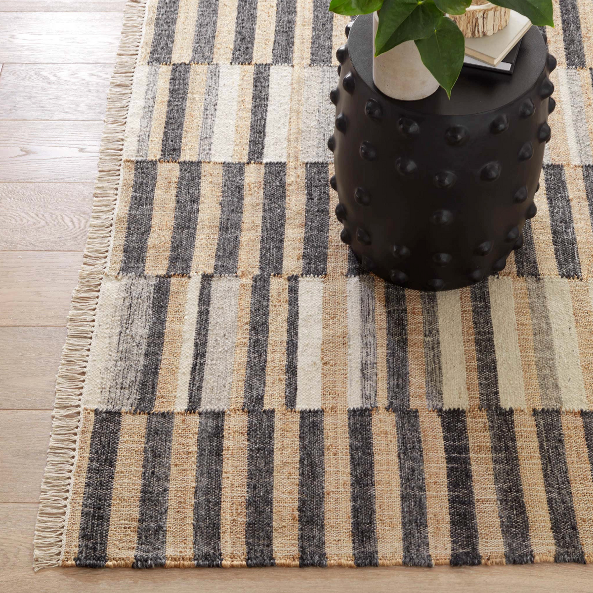 Ravel Stripe Black Wool Rug