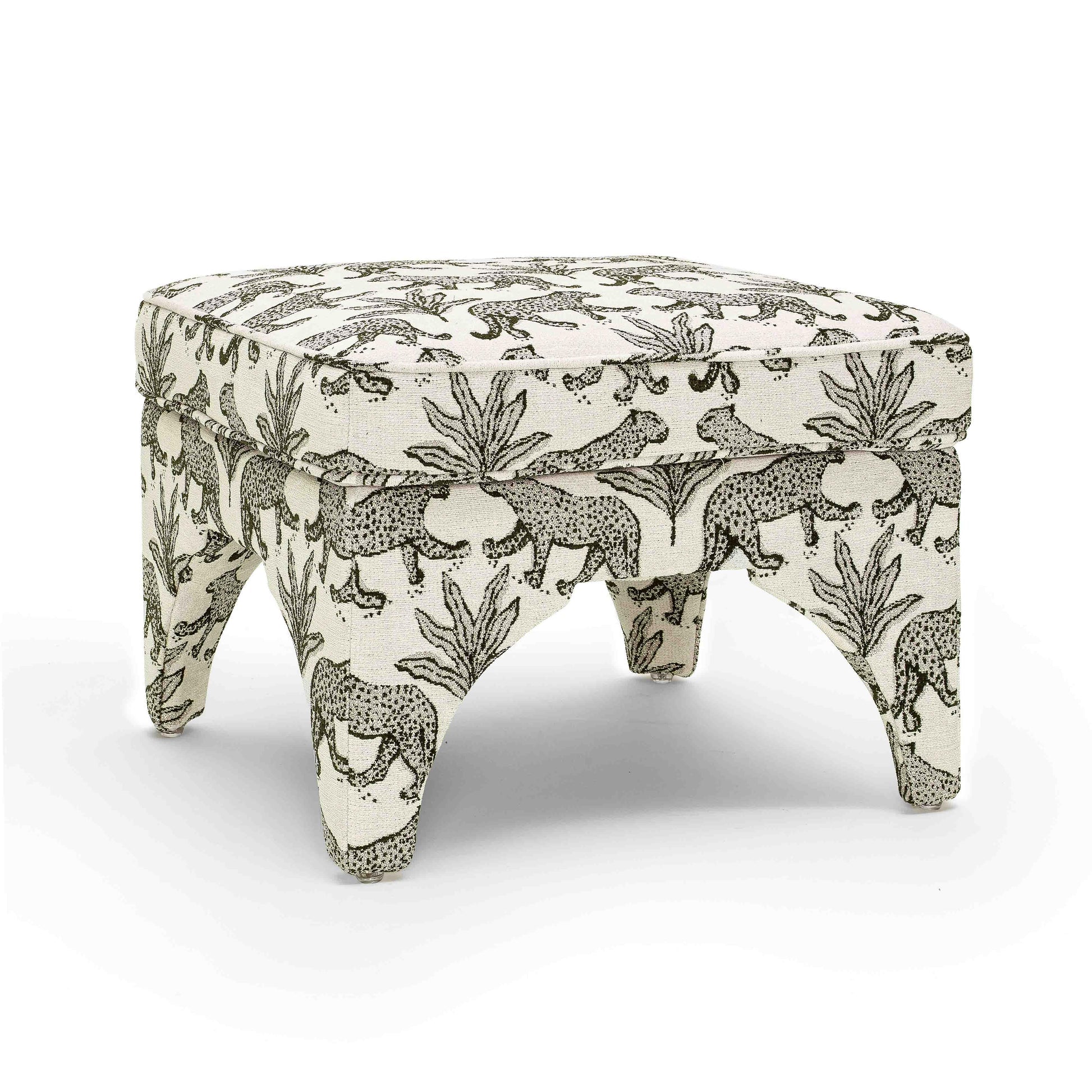 Raji Leopard Ottoman, Cream