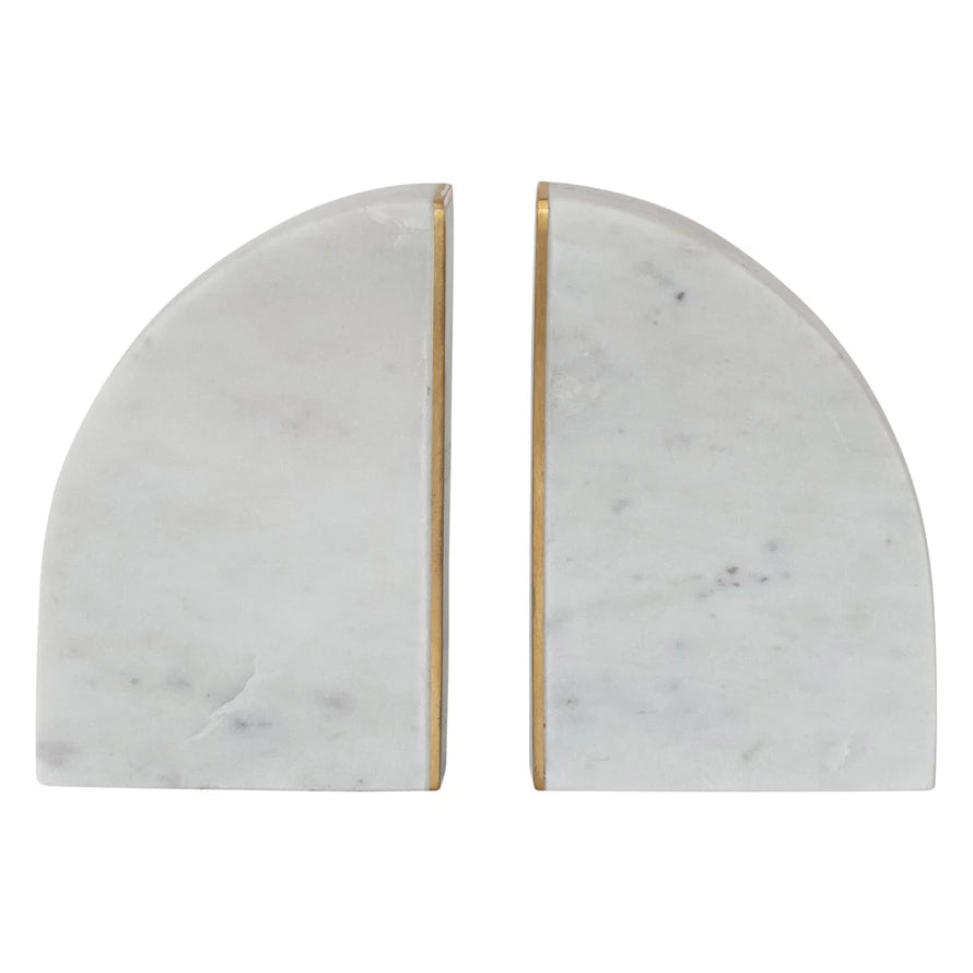 Wht/Brass Marble Bookends