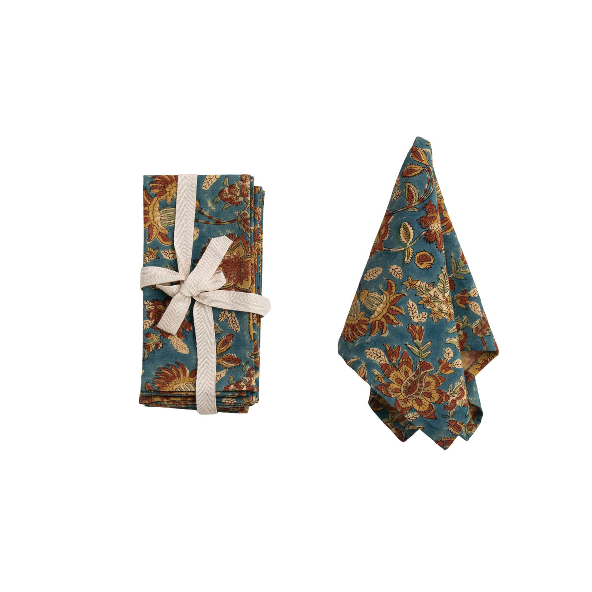 St/4 Floral Block Print Napkin