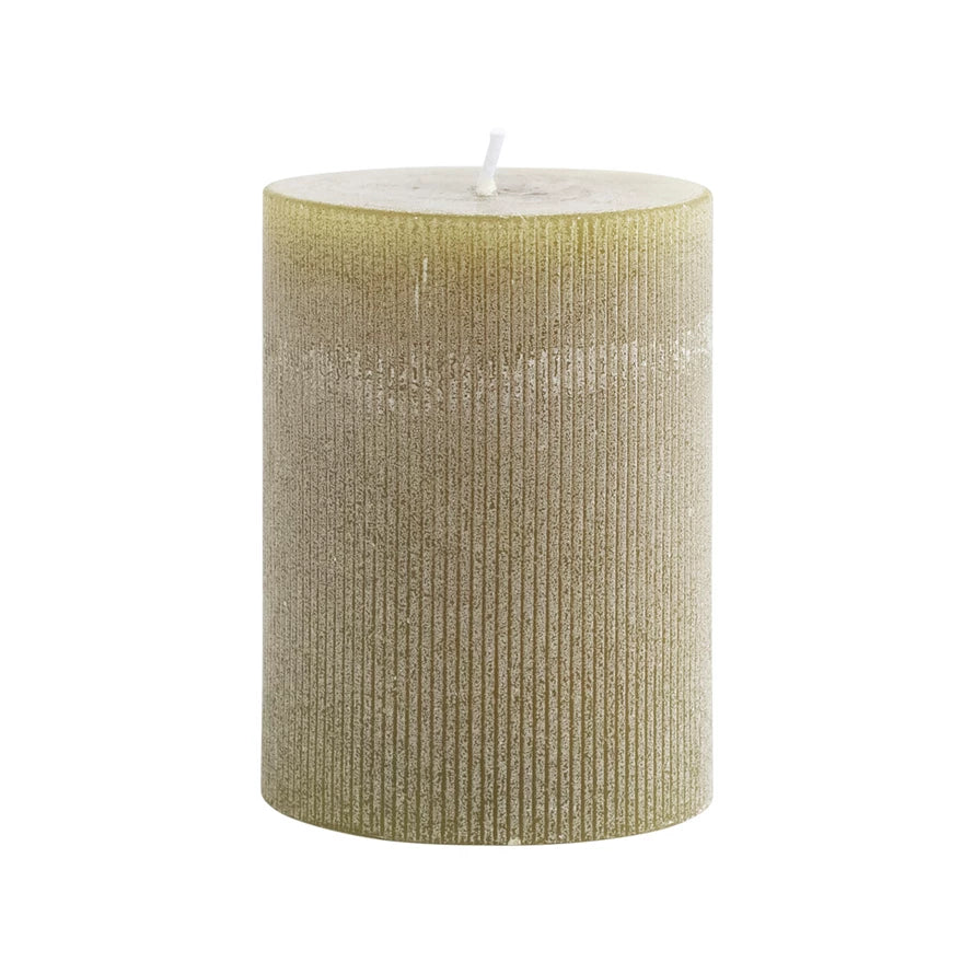 4" Pleated Olive Pillar Candle