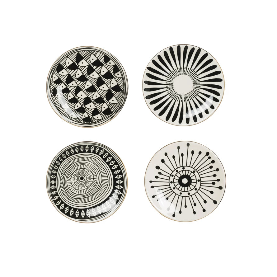 5" Blk/Wht Plates, Gold Rim