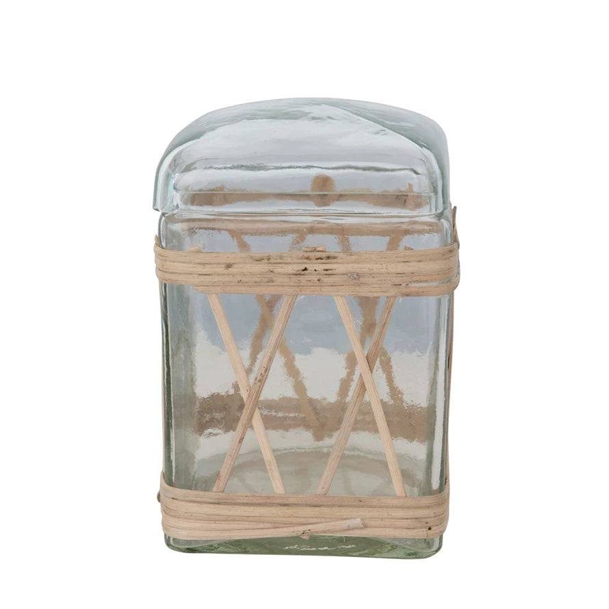 Rattan Glass Jar w/ Lid