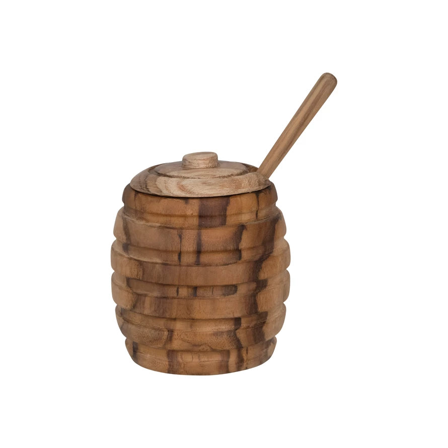 Teakwood Honey Jar w/ Dipper