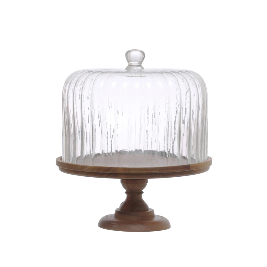 Wood Pedestal Fluted Cloche