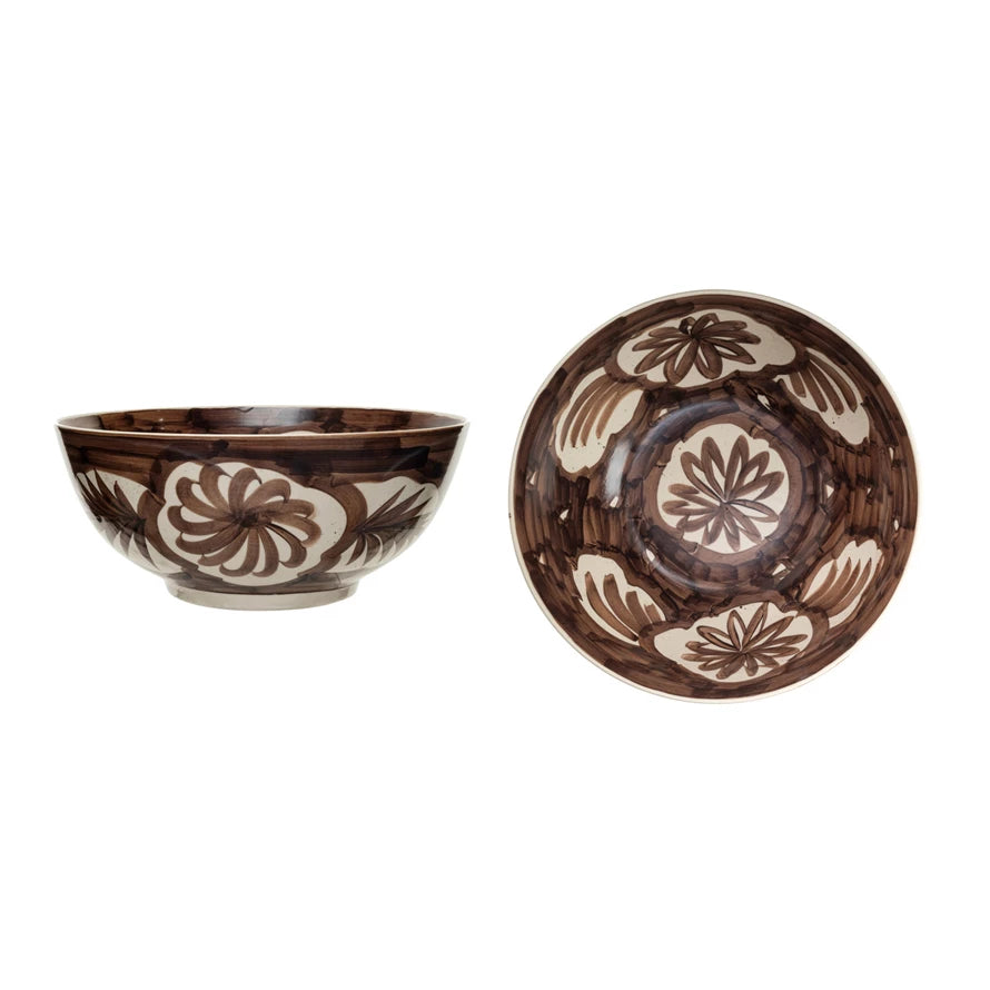 14" Hand-Painted Brown Bowl