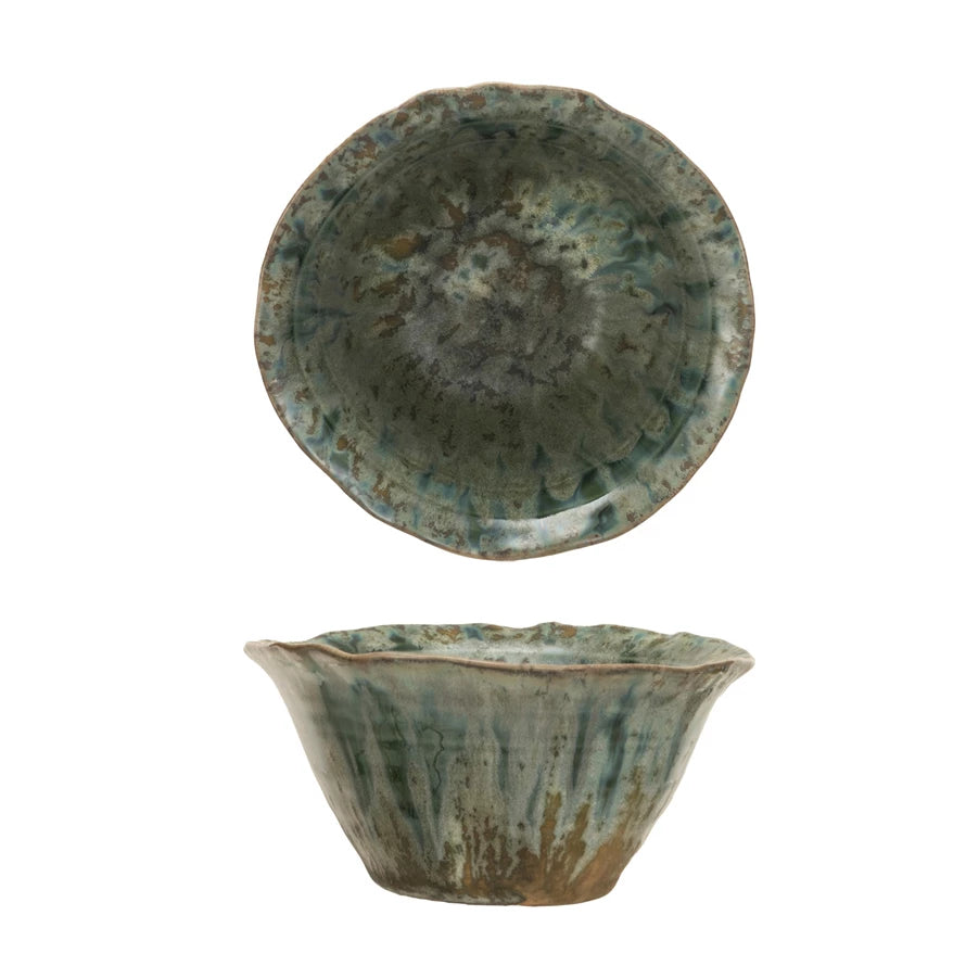 4.5" Round Stoneware Bowl -Grn
