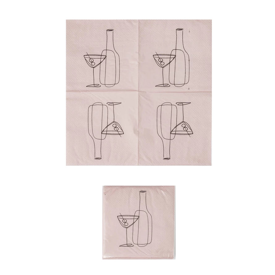 Pink Cocktail Line Art Napkin