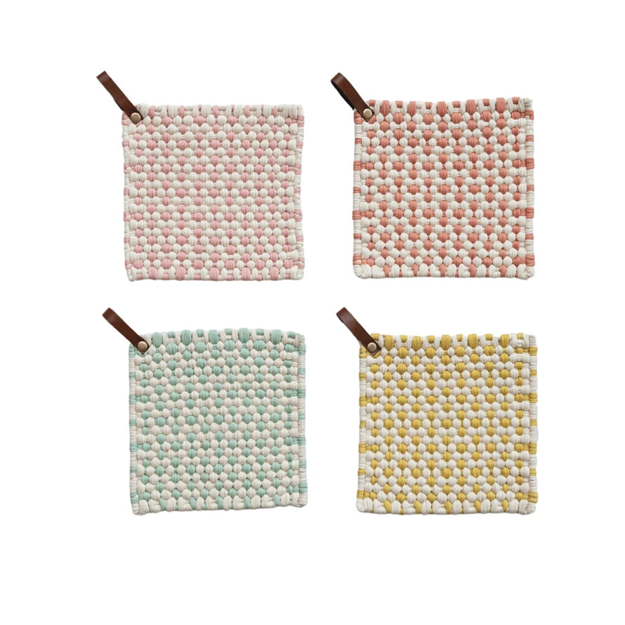 Crocheted Pot Holder w/Leather