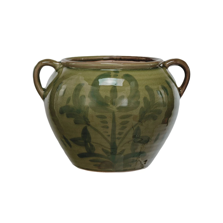 Hand-Painted Green Urn
