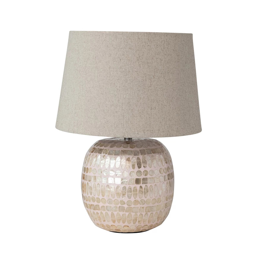 Capiz Table Lamp, Pink/Linen