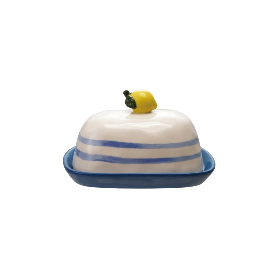 Blue/Wht Butter Dish w Lemon