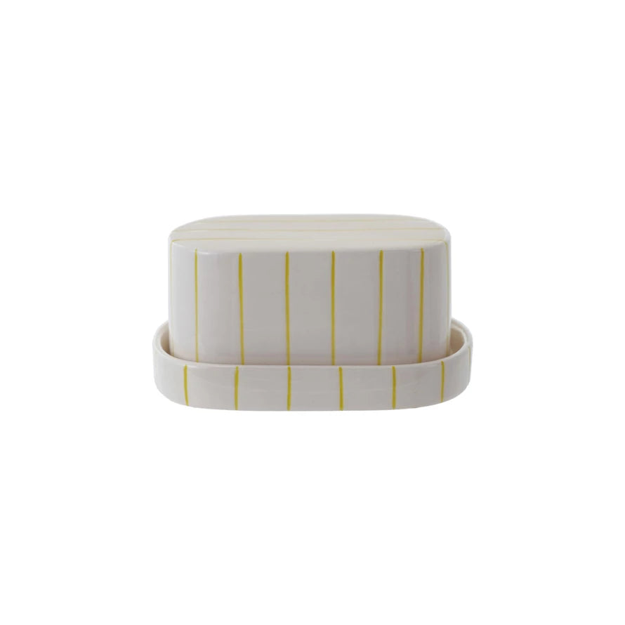 Wht/Citron Striped Butter Dish