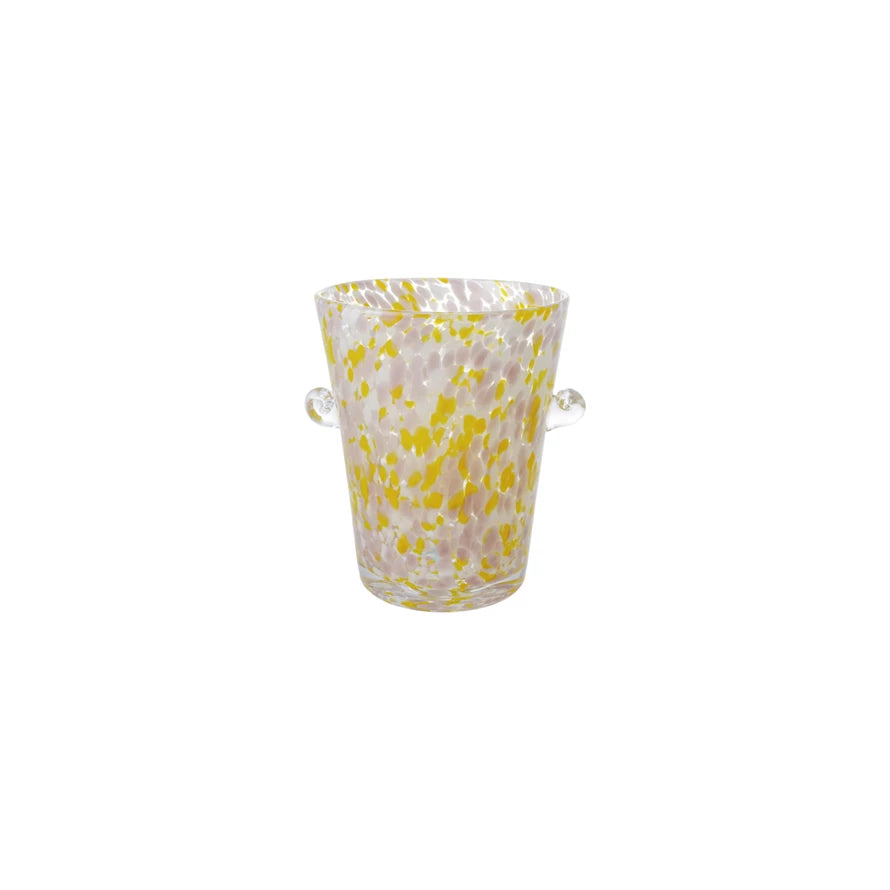 2qt Pink/Wht Glass Ice Bucket