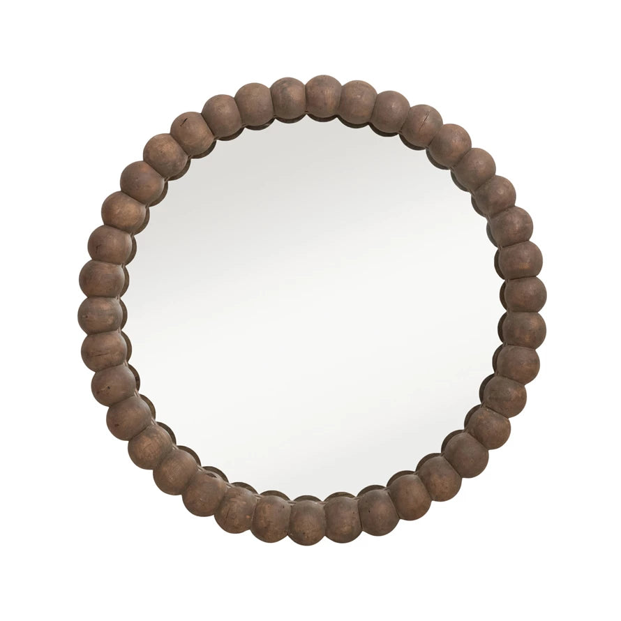 38" Round Wood Bobbin Mirror