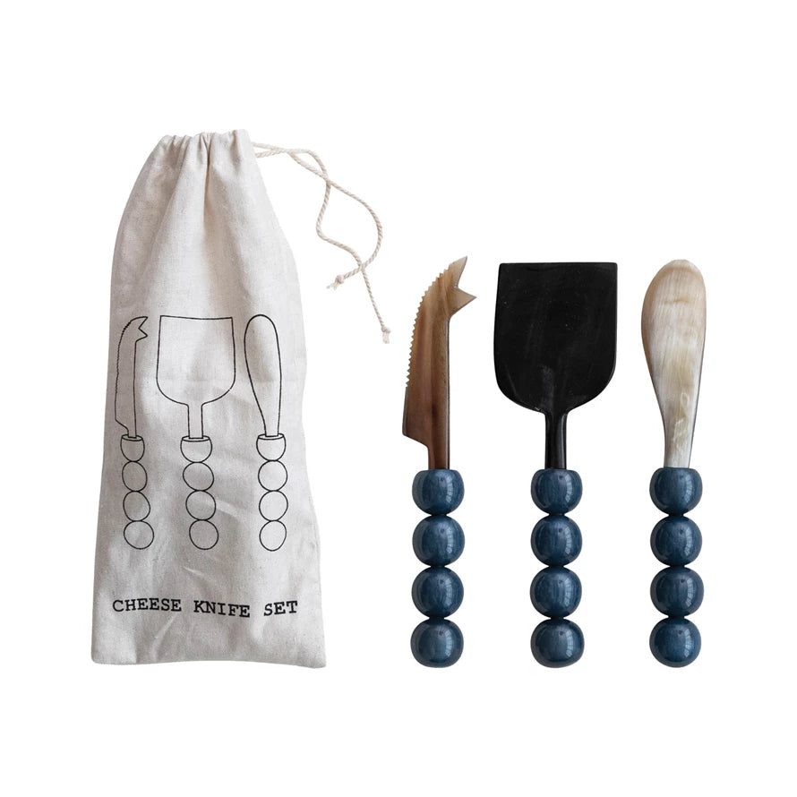 St/3 Cheese Knife, Horn w/Blue