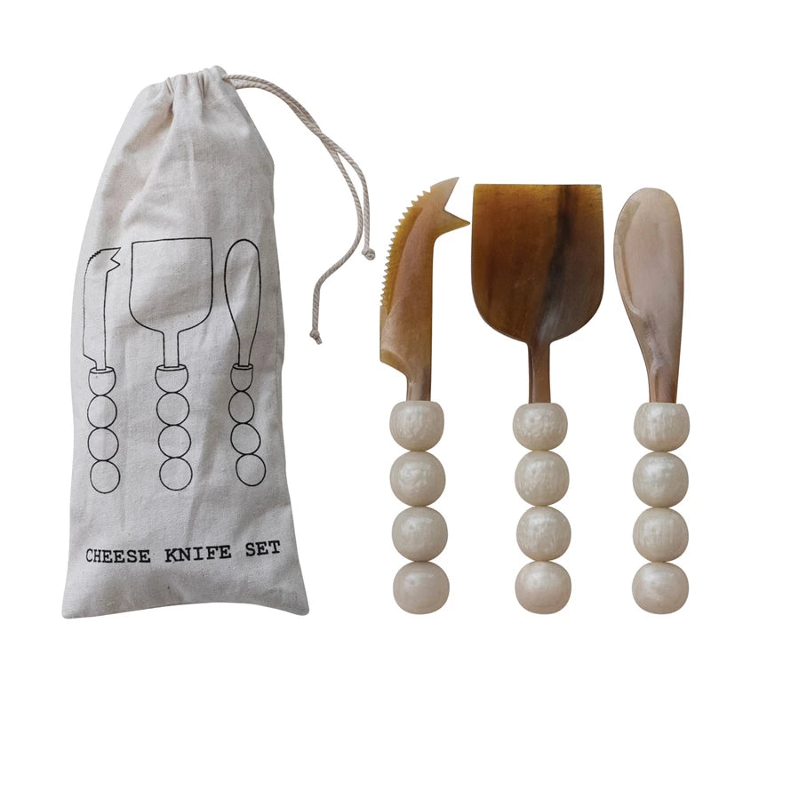 St/3 Cheese Knife, Horn w/Wht