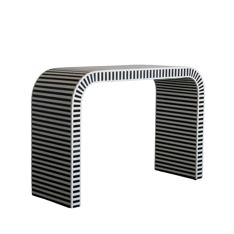 B&W Striped Table, Bone/Curved