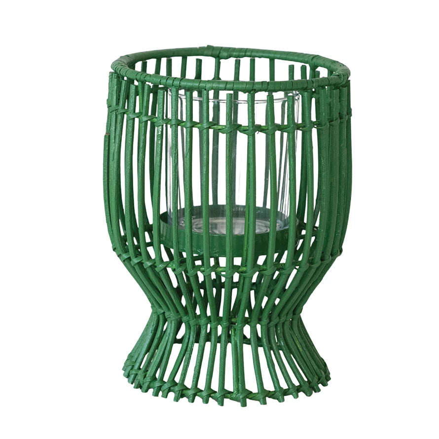 Green Rattan Lantern, Glass In