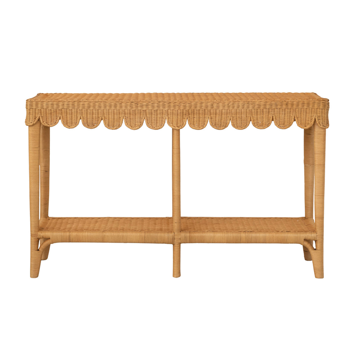 Scalloped Rattan Console Table