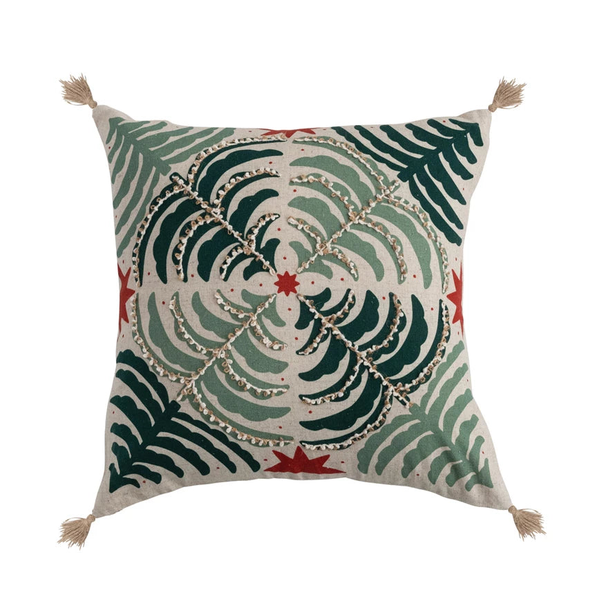 18" Tree Pillow/Jute Tassels