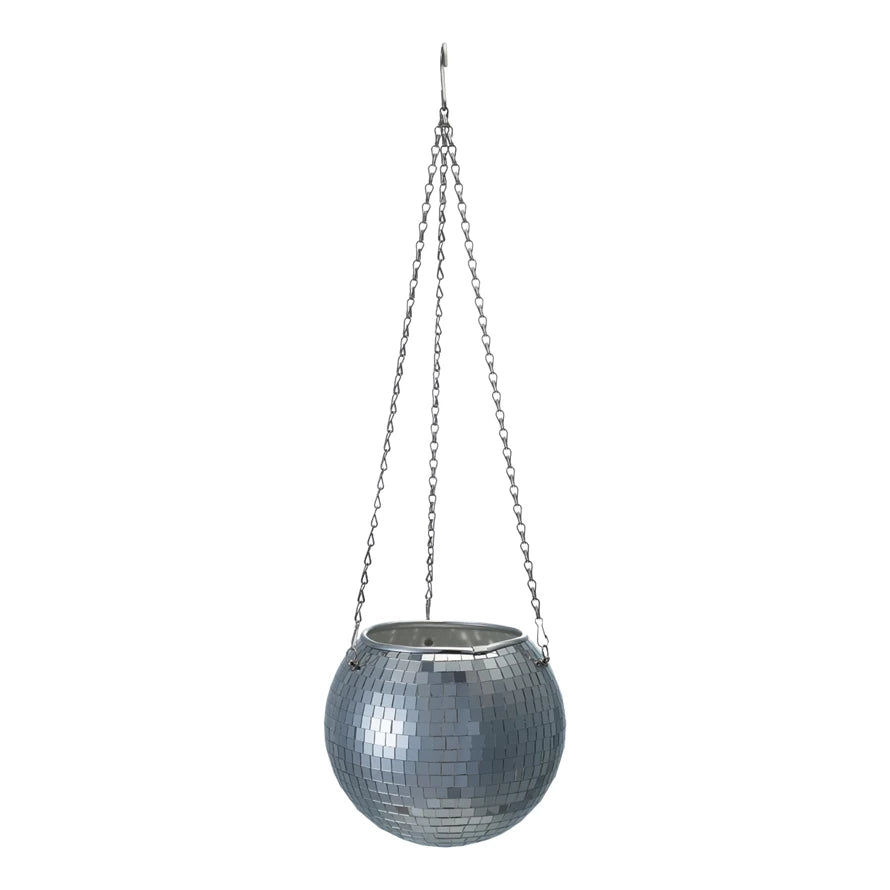 8" Silver Mosaic Ball Planter