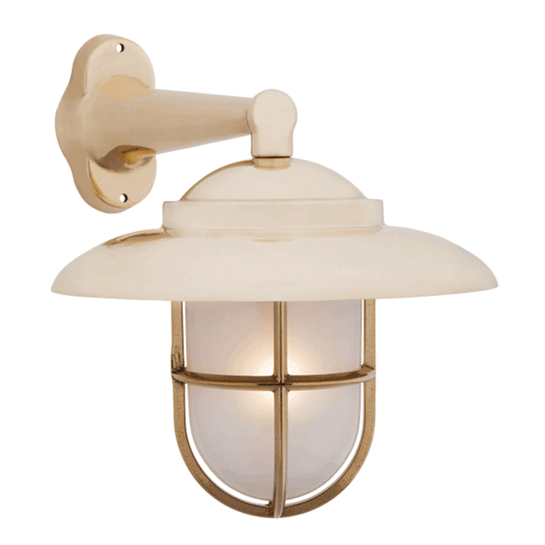 Brass Arm Wall Fixture w/ Hood & Grill