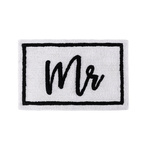 "Mr" Bath Mat - White/Black