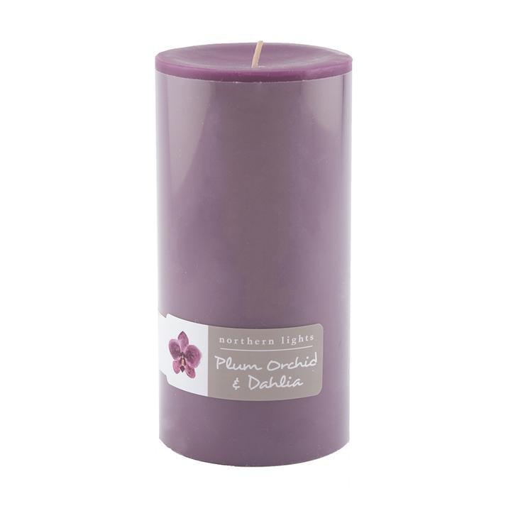 Plum Orchid & Dahlia Pillar Candle - 3x6