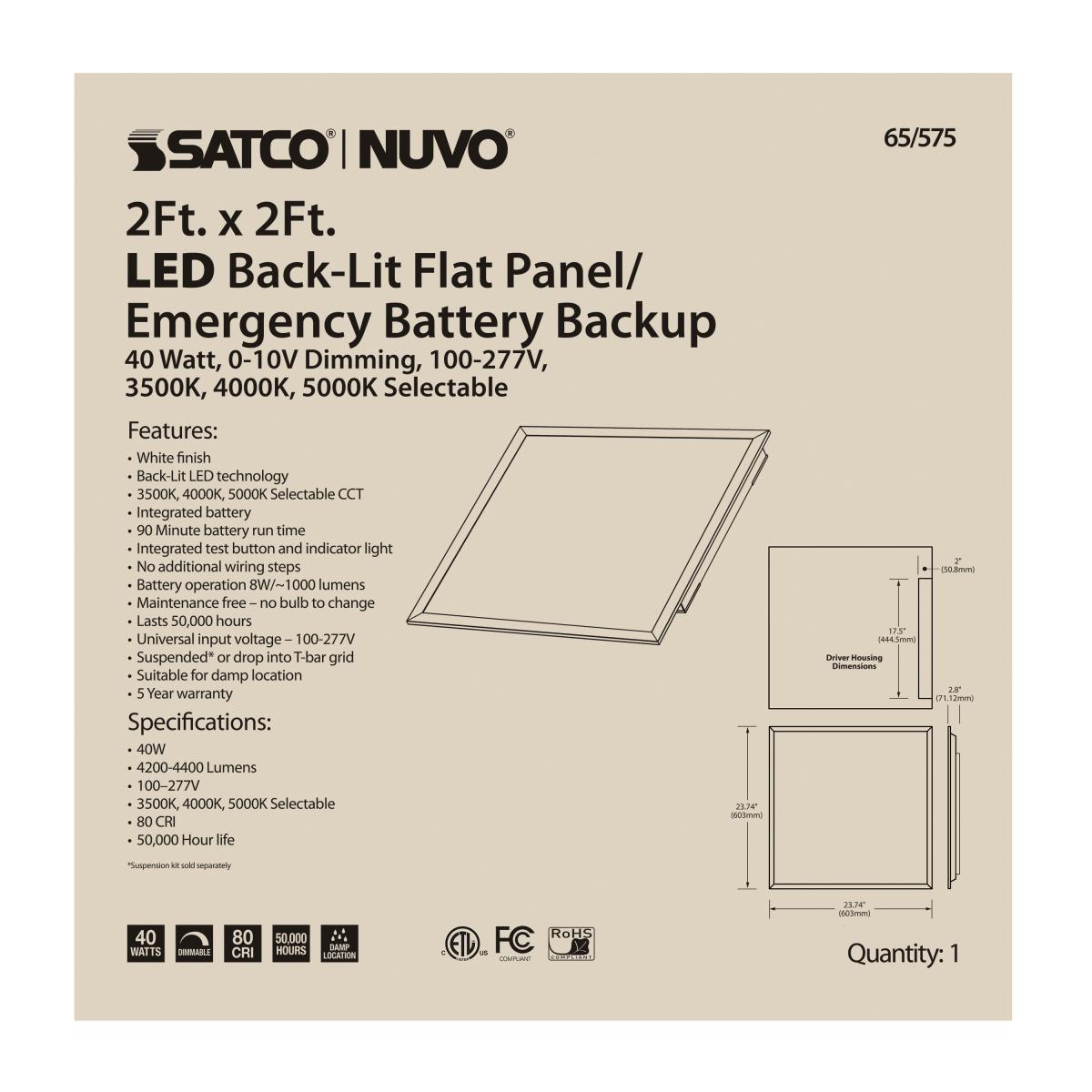 2x2 LED Flat Panel w/Emergency