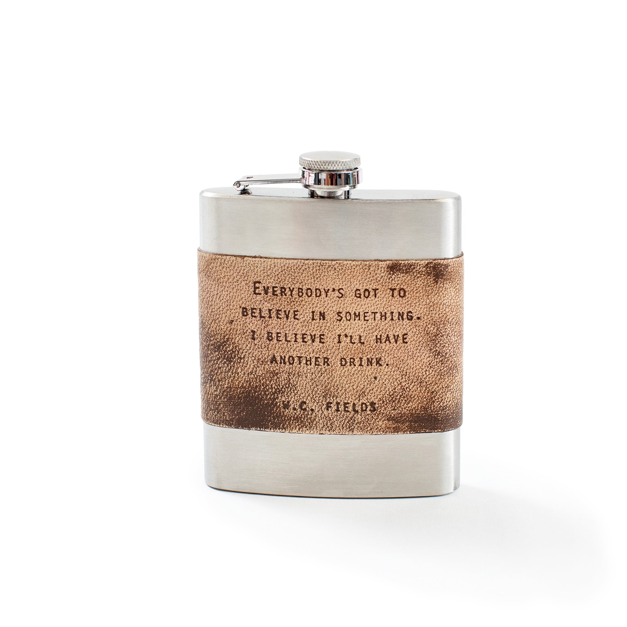 Brown Leather Quote Flasks - 4" X 5"