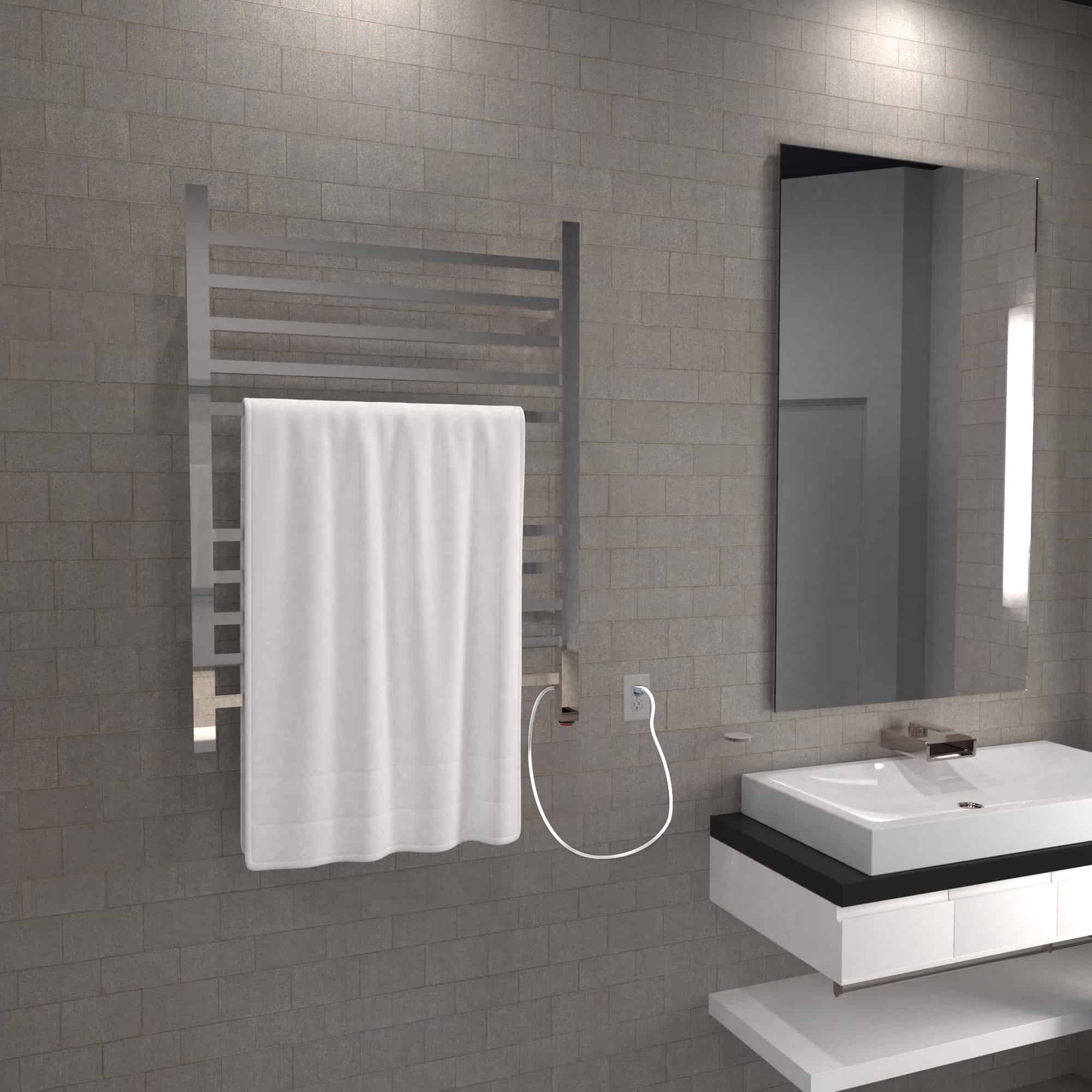Heated Towel Warmer - Plug-In, Brushed Stainless, Square