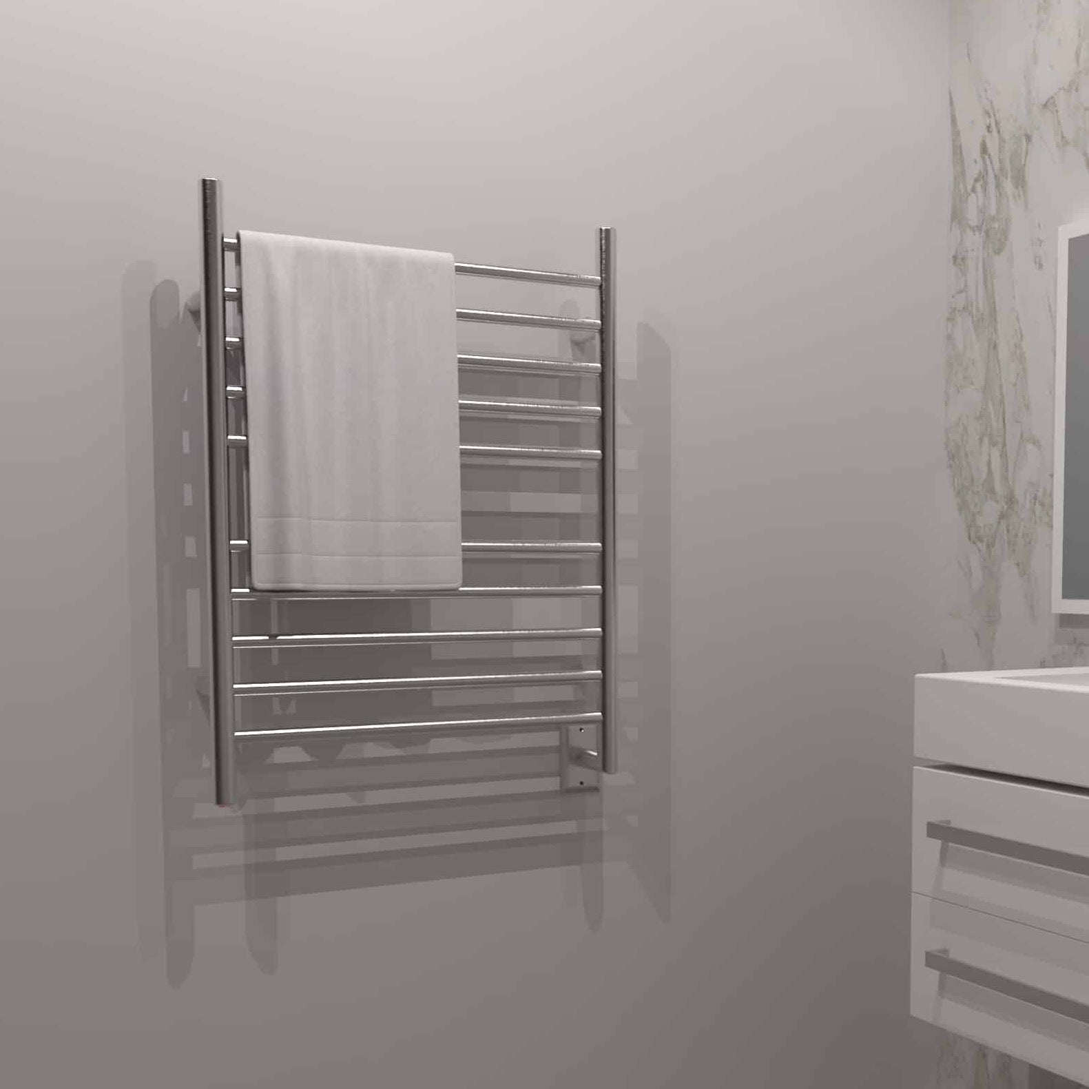Heated Towel Warmer - Hardwired, Polished Stainless, Straight