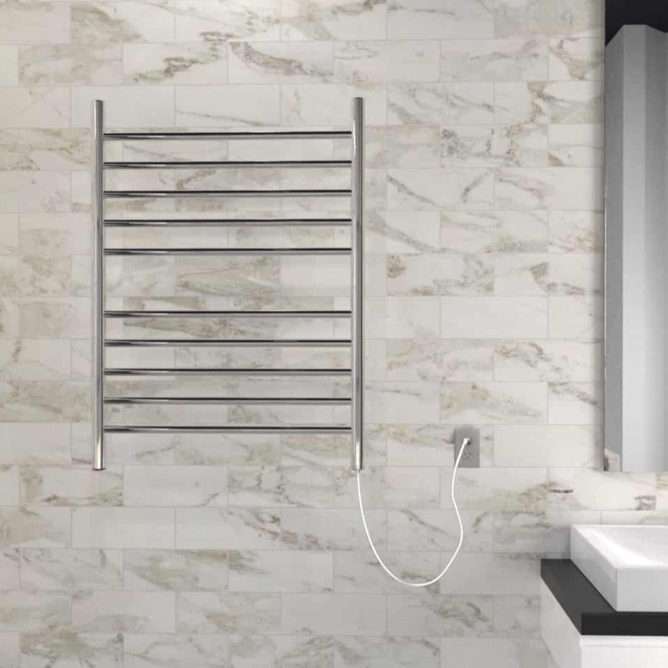 Heated Towel Warmer - Plug-In, Polished Stainless, Straight