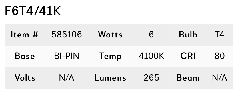 F6T4 64OOK Fluor 12" Tube