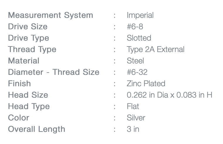 Screw 6/32x3"