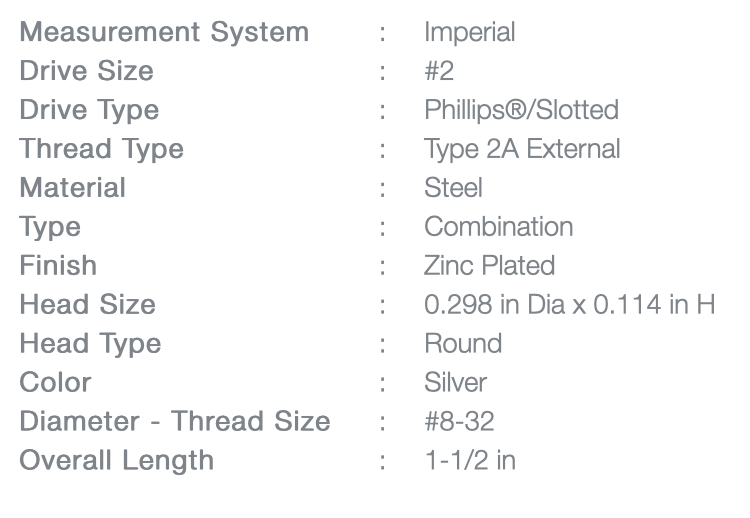 Screw 8/32" x1-1/2"