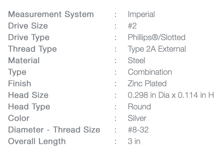 Screw 8/32 x 3"