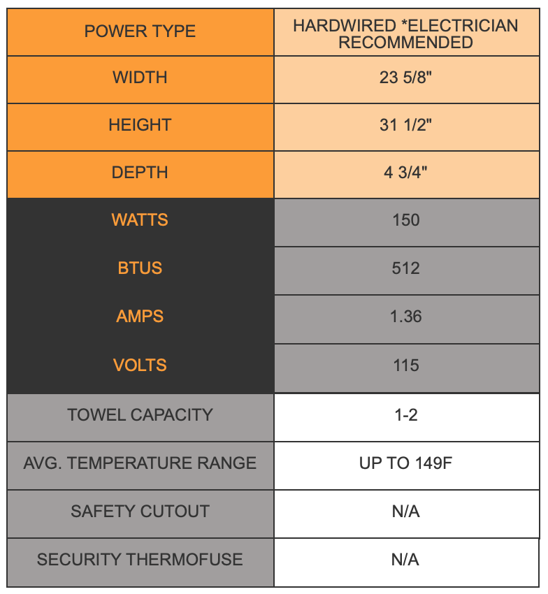 Heated Towel Warmer - Hardwired, Brushed Stainless, Square