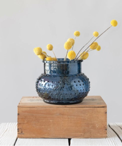 Glass Hobnail Vase - Blue