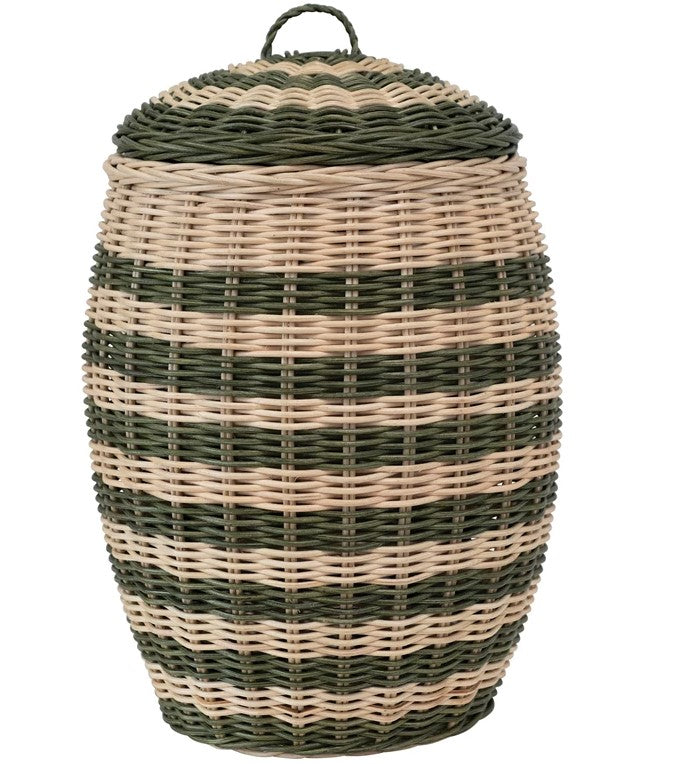 Green Striped Basket w/ Lid